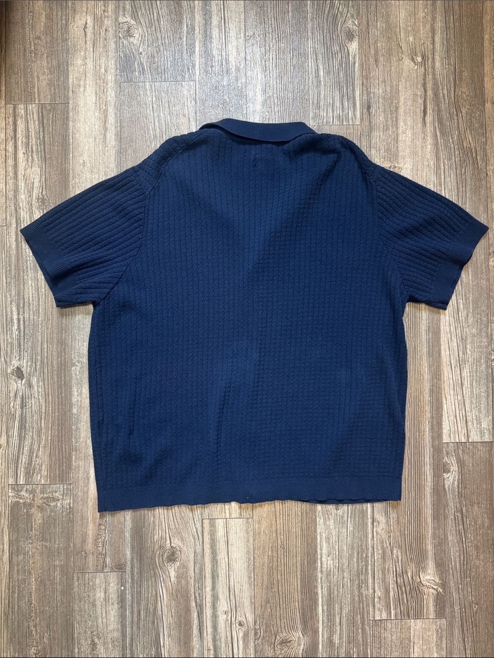 The Commons Textured Knit Button Front Polo Shirt Navy Blue Cotton XXL - Picture 3 of 6